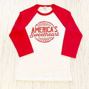 Ruby's Rubbish America's Sweetheart Red & White Raglan Tee Shirt NEW XL